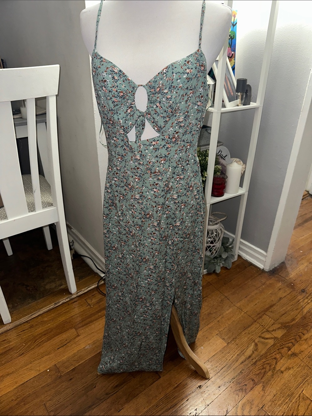 Aeropostale Mint Floral Cutout Maxi Dress